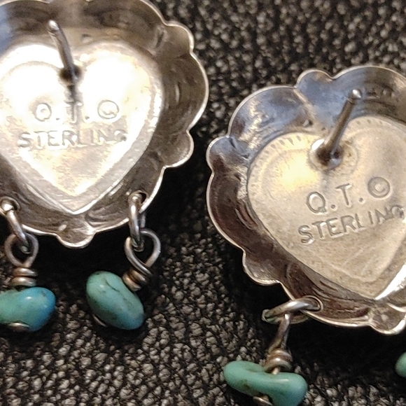 T.Q. Quoc Turquoise Inc Sterling and Turquoise Heart Post Earrings - Picture 10 of 10